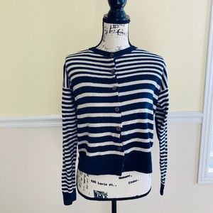 H&M navy blue and white stripe cardigan